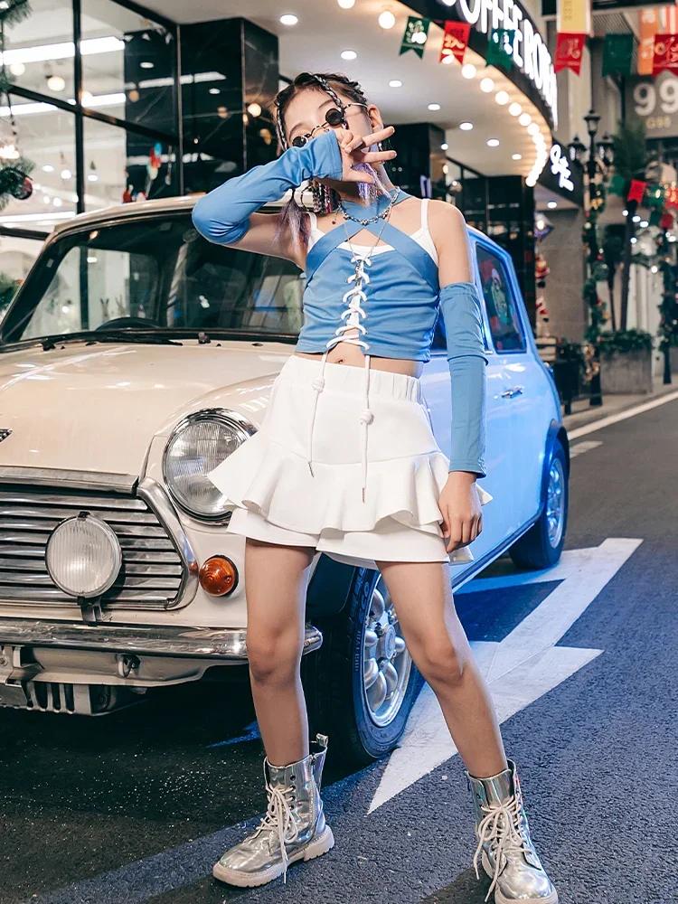 Girl's K-pop Stage Outfits Blue White Y2K Clothes Off-the-shoulder Dress Urban Dance Runway Performance Show Cool
Girl's K-pop Stage Outfits Blue White Y2K Clothes Off-the-shoulder Dress Urban Dance Runway Performance Show Cool