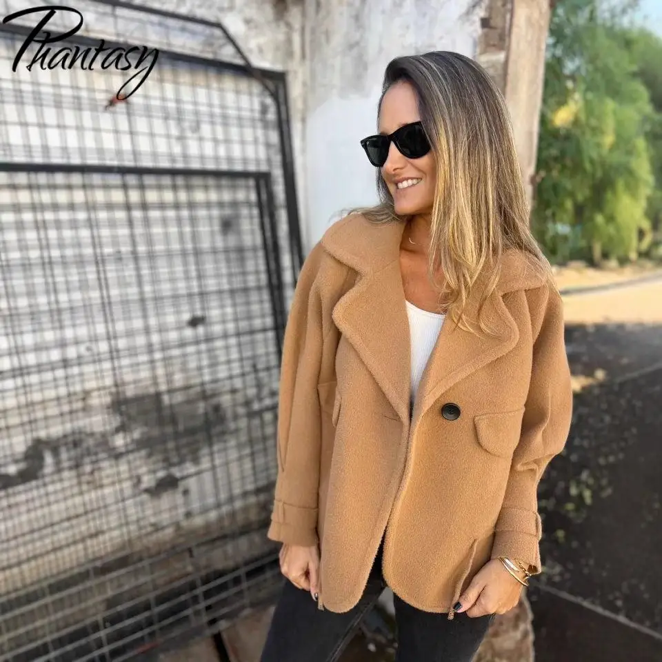 Phantasy Women's Casual Woolen Lapel Button Fake Pocket Suit Jacket Elegant Style Simple Solid Color Long-Sleeved Coat 2025
Phantasy Women's Casual Woolen Lapel Button Fake Pocket Suit Jacket Elegant Style Simple Solid Color Long-Sleeved Coat 2025