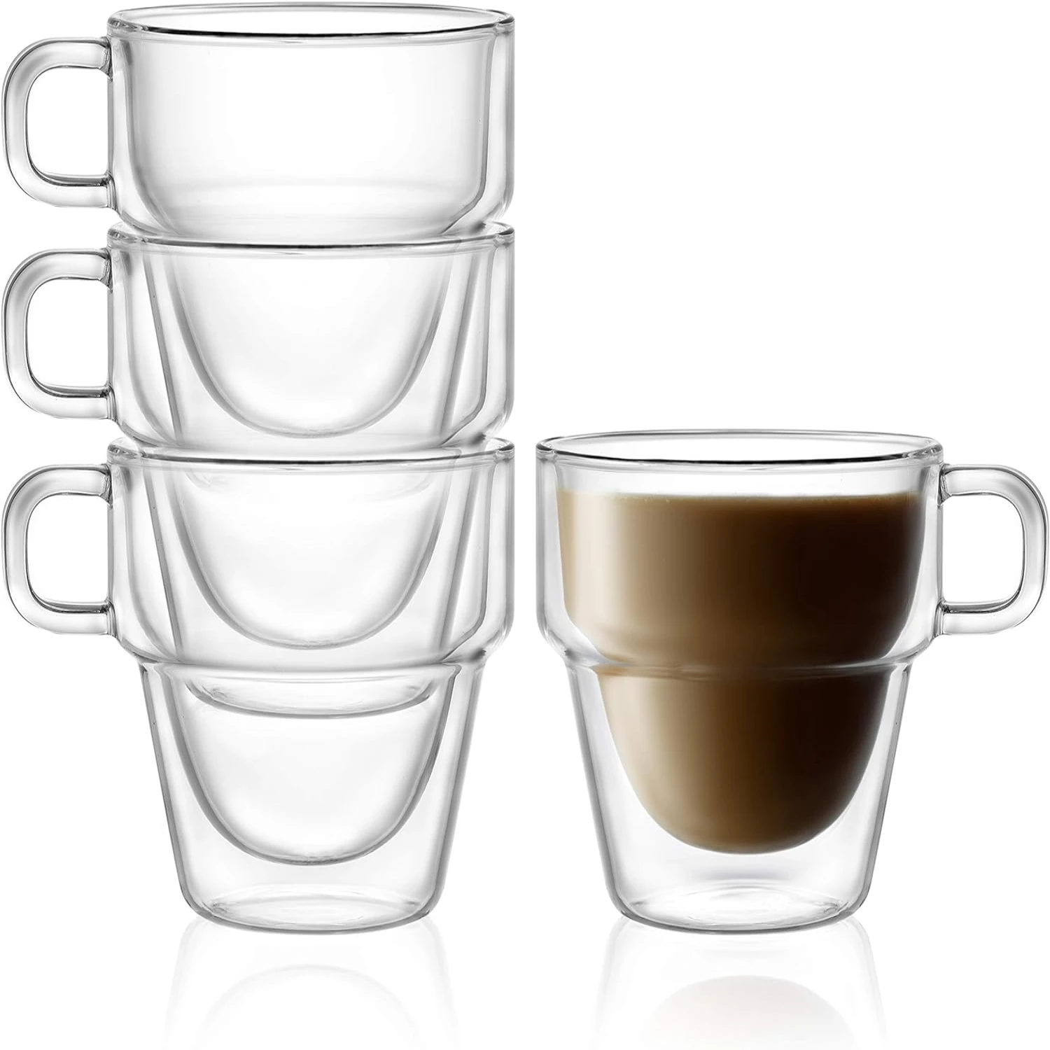 Modern Beautiful Set of 4 Large 11.5 oz Double Wall Insulated Stoiva Coffee Mugs - Stackable Glasses with Handle for Hot or Cold
Modern Beautiful Set of 4 Large 11.5 oz Double Wall Insulated Stoiva Coffee Mugs - Stackable Glasses with Handle for Hot or Cold