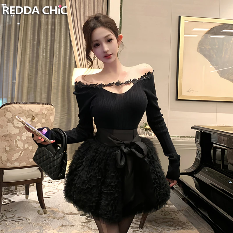 ReddaChic Bowknot Belt Skirt Top Set Lace One Shoulder Pullover Tee Top Puffy Mini Cake Skirt Birthday Elegant Women Clothes
ReddaChic Bowknot Belt Skirt Top Set Lace One Shoulder Pullover Tee Top Puffy Mini Cake Skirt Birthday Elegant Women Clothes