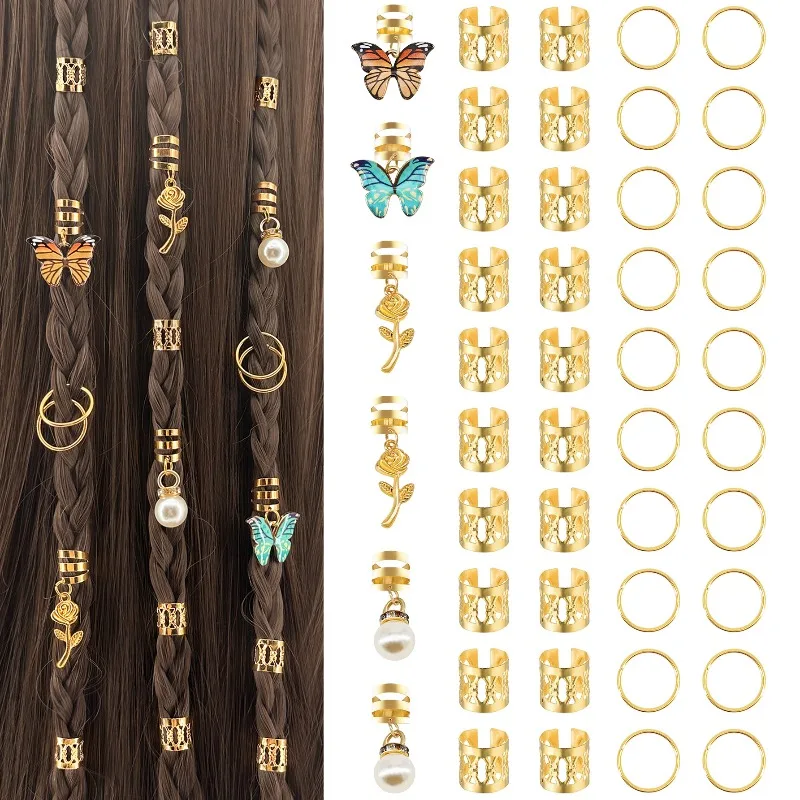 46Pcs Colorful Butterfly Pearl Rose Hair Rings for Braids Non Slip Very Durable Easy Install Metal Decor Accessories for Women
46Pcs Colorful Butterfly Pearl Rose Hair Rings for Braids Non Slip Very Durable Easy Install Metal Decor Accessories for Women