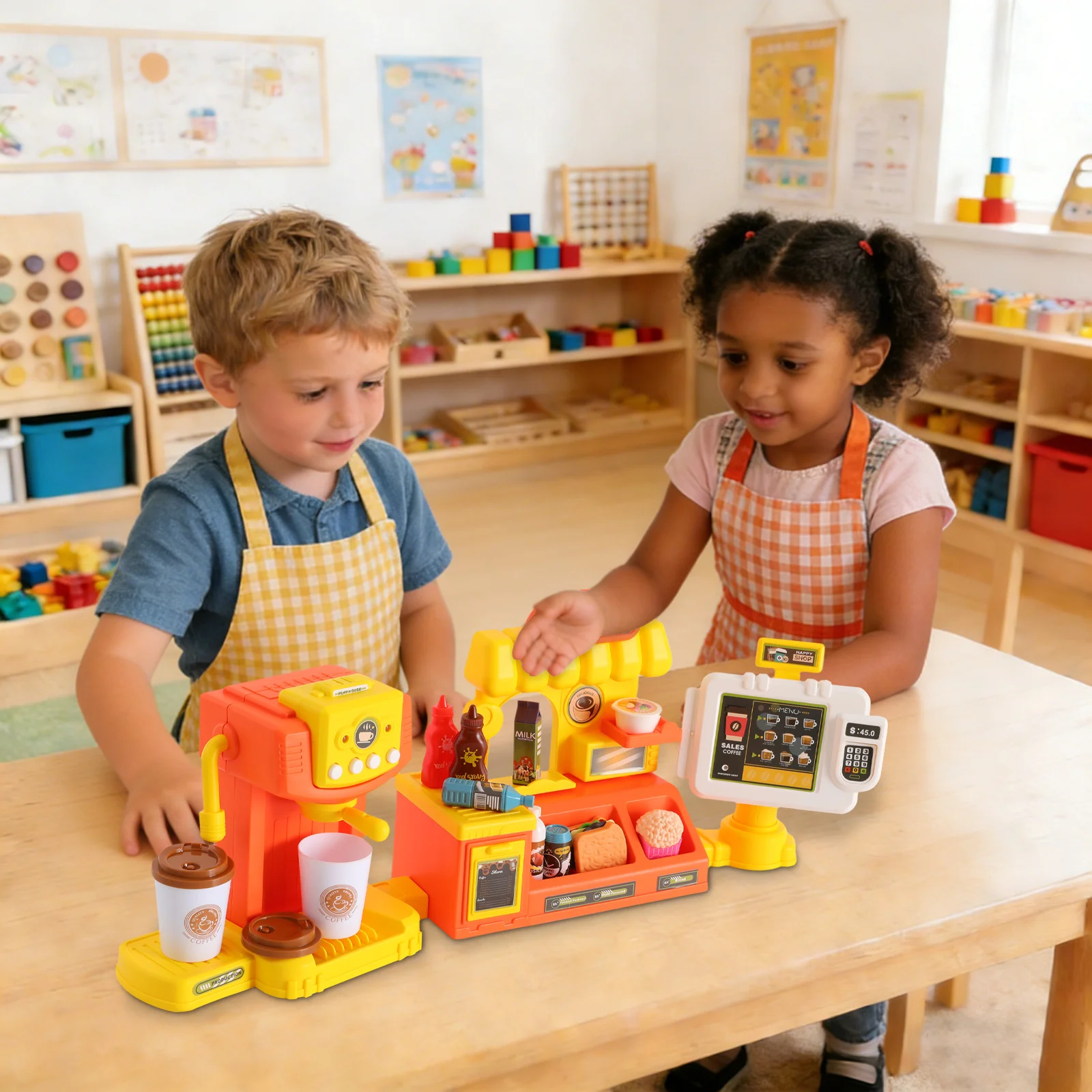 3 in 1 Kids Role Play Toy Set Pp Pe Material Coffee Machine Burger Counter Cash Register with Sound Effect Educational Playset for Children Age 3 Plus 3 in 1 Kids Role Play Toy Set Pp Pe Material Coffee Machine Burger Counter Cash Register with Sound Effect Educational Playset for Children Age 3 Plus