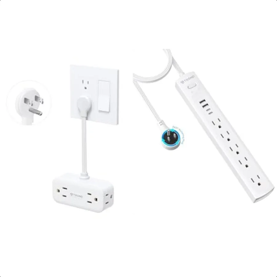Surge Protector Power Strip with 360 Rotating Flat Plug 5 Widely Spaced Outlets with 2 USB C and 2 USB A + Outlet Extender with
Surge Protector Power Strip with 360 Rotating Flat Plug 5 Widely Spaced Outlets with 2 USB C and 2 USB A + Outlet Extender with