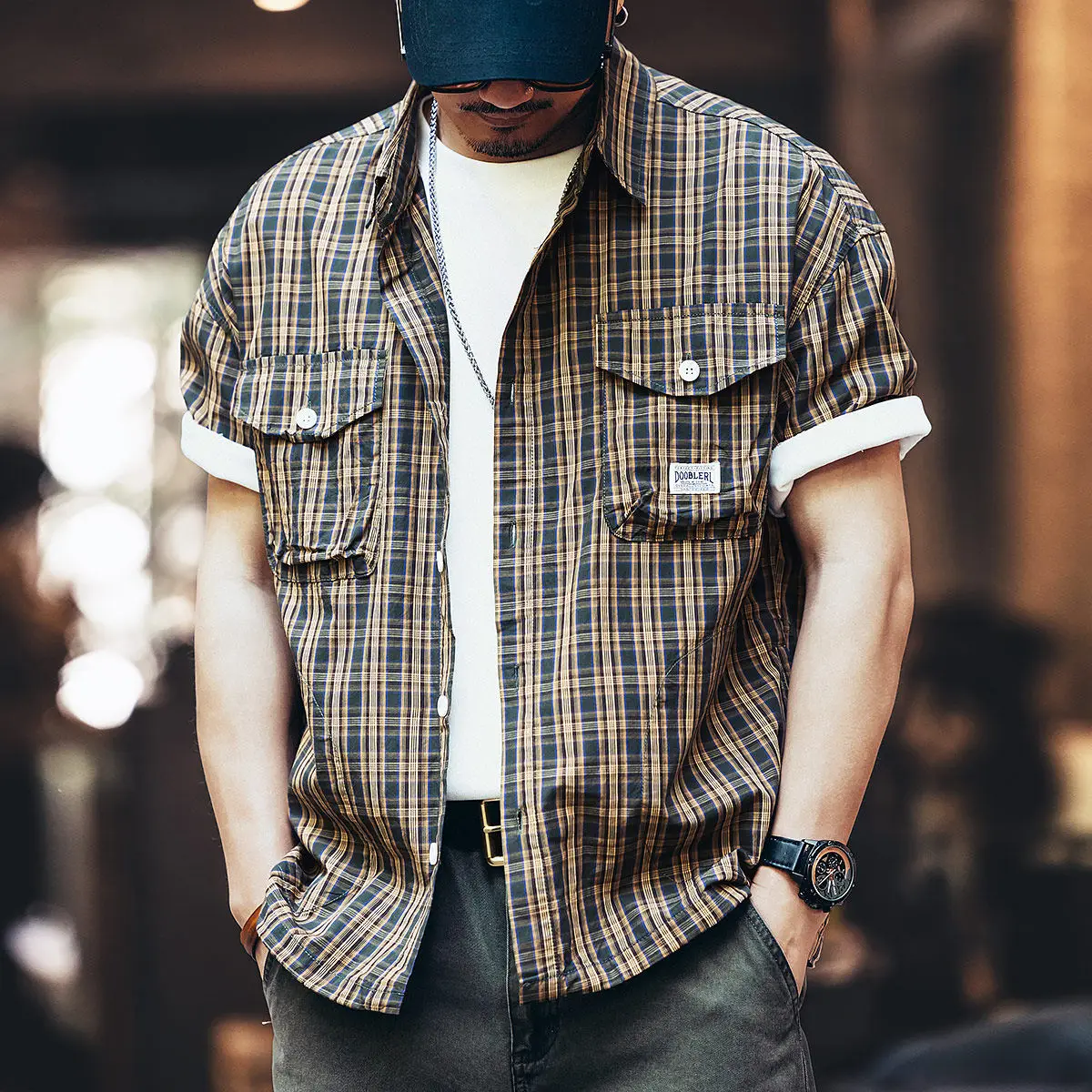 Men's Loose Plaid Short Sleeve Shirt Casual Workwear Blouse with Pockets Vintage Streetwear Summer Top
Men's Loose Plaid Short Sleeve Shirt Casual Workwear Blouse with Pockets Vintage Streetwear Summer Top