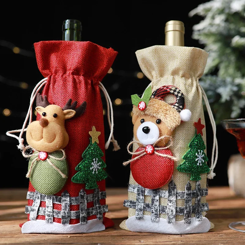 New Christmas Decoration Linen Snow Cartoon Drawstring Wine Bottle Cover Checkered Doll Wine Bottle Bag
New Christmas Decoration Linen Snow Cartoon Drawstring Wine Bottle Cover Checkered Doll Wine Bottle Bag