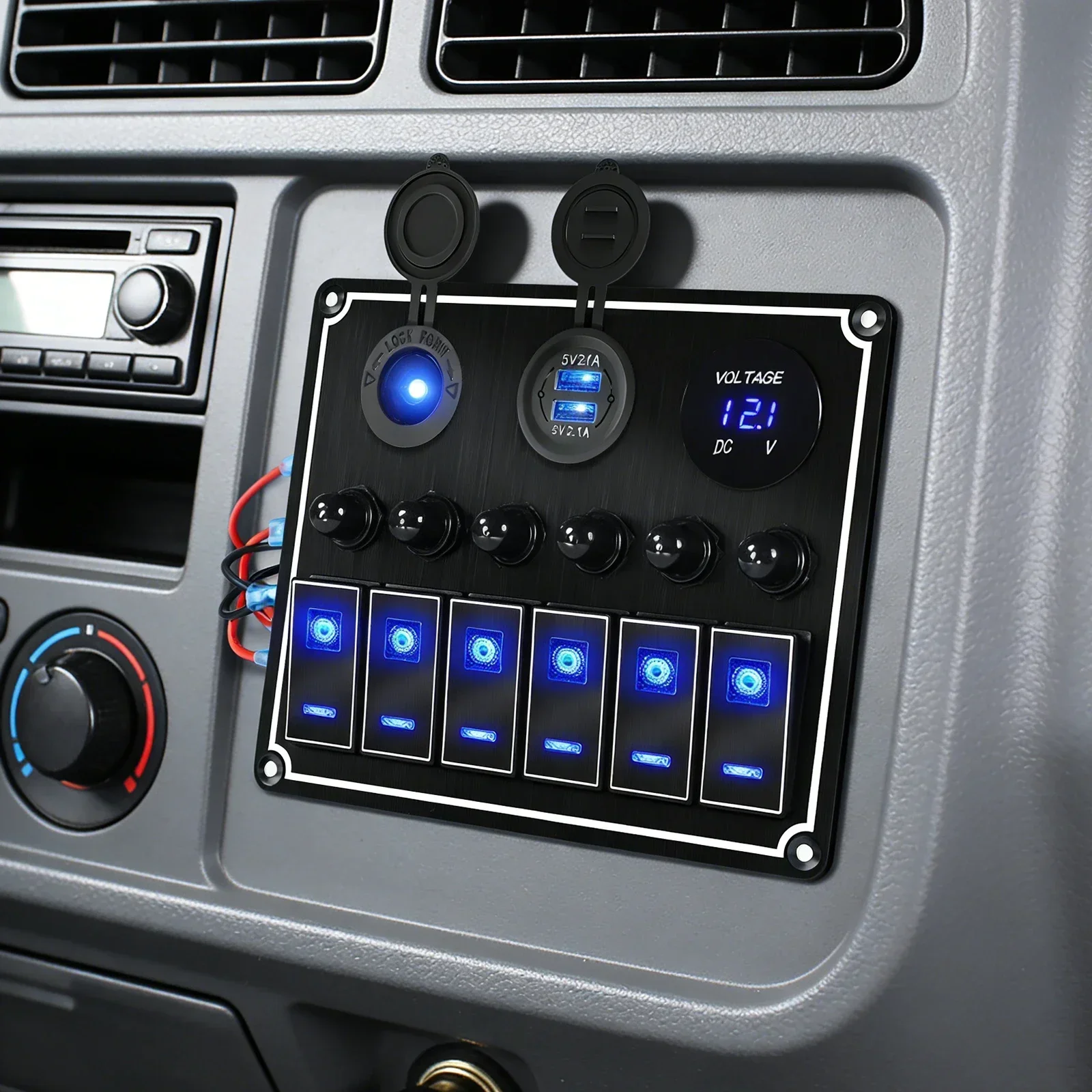 Digital Voltmeter Dual USB Ports Car Marine Boat Circuit LED Breaker Aluminum Panel DC 12V/24V 4/6 Gang Rocker Switch Panel
Digital Voltmeter Dual USB Ports Car Marine Boat Circuit LED Breaker Aluminum Panel DC 12V/24V 4/6 Gang Rocker Switch Panel