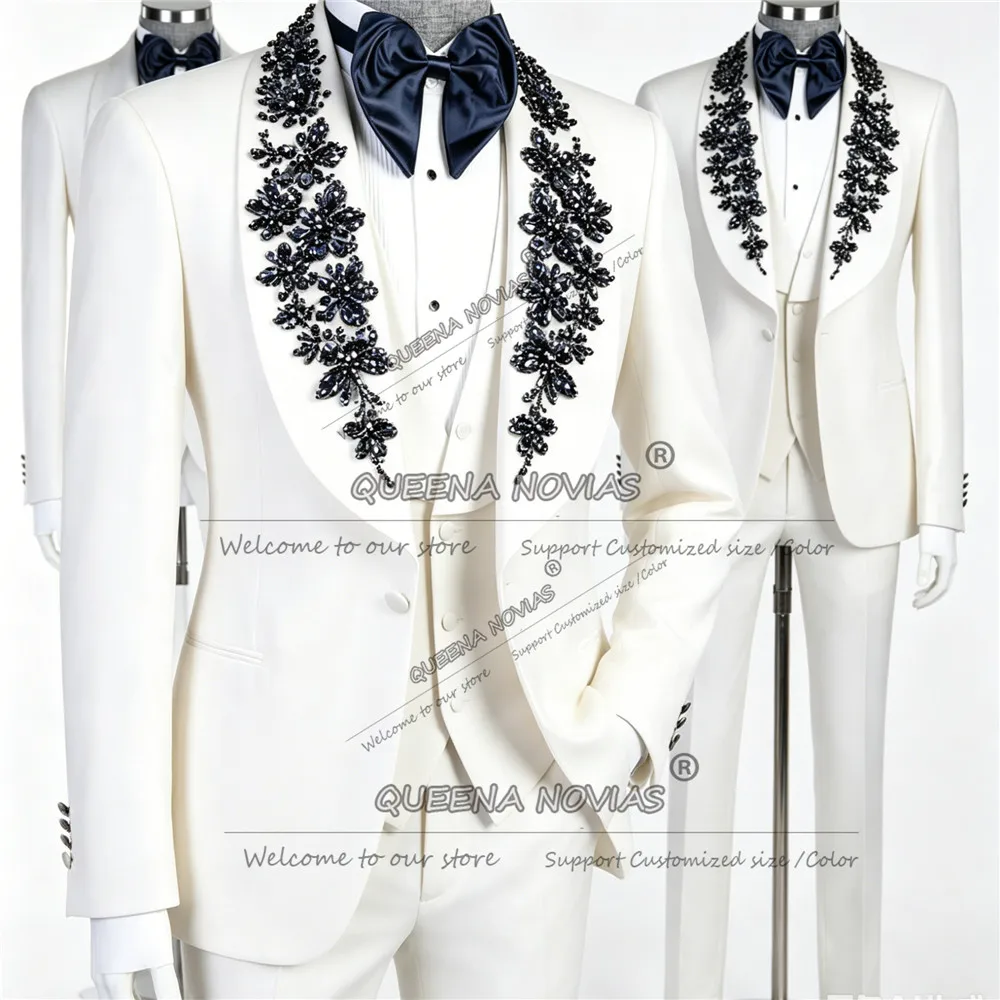 Male Business Prom Wedding Tuxedos Customized Slim Fit Crystals Shawl Lapel Blazer Pants Set men's suits 3 Pieces Man Outfits
Male Business Prom Wedding Tuxedos Customized Slim Fit Crystals Shawl Lapel Blazer Pants Set men's suits 3 Pieces Man Outfits