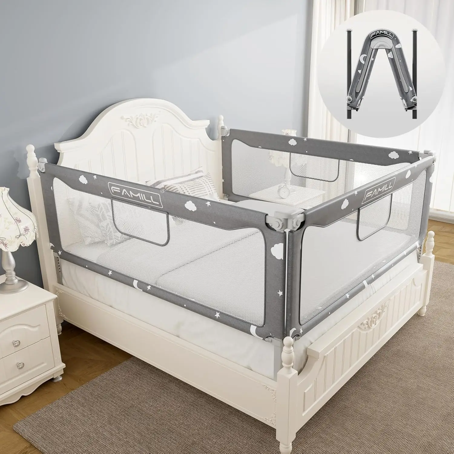Toddler Bed Rails, 2 Minutes Assembly Foldable Guard For With U-Shaped Base, Suitable For Queen/King/Full/Twin Size, Star,
Toddler Bed Rails, 2 Minutes Assembly Foldable Guard For With U-Shaped Base, Suitable For Queen/King/Full/Twin Size, Star,