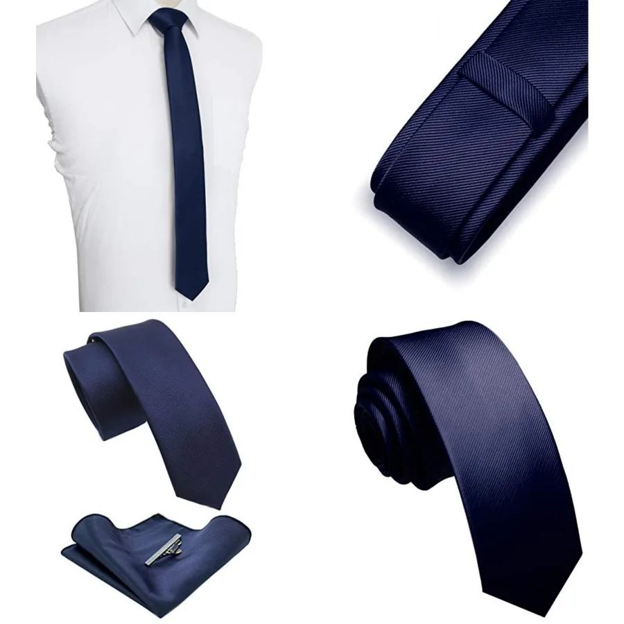 2.4" Solid Color Skinny Tie and Pocket Square with Tie Clip Sets for Men (6cm),Navy Blue
2.4" Solid Color Skinny Tie and Pocket Square with Tie Clip Sets for Men (6cm),Navy Blue