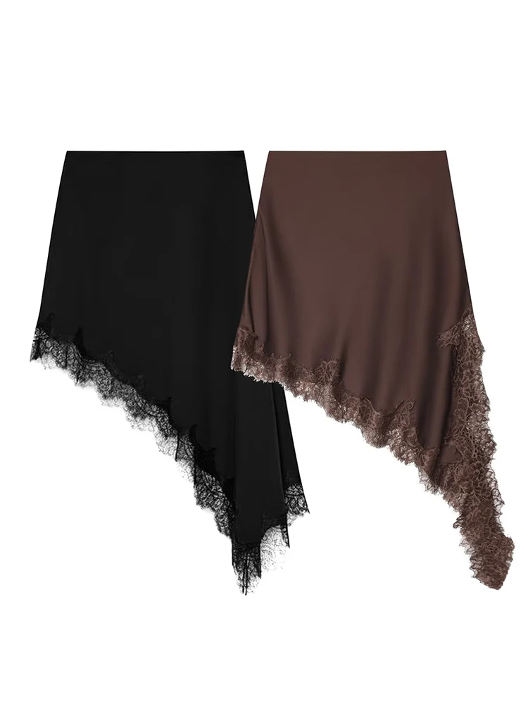 TFMLN Women Lace Trim Skirts Chic Asymmetric Hem Side Zipper Short Skirts Lace Solid Color Vintage Satin Female Streetwear
TFMLN Women Lace Trim Skirts Chic Asymmetric Hem Side Zipper Short Skirts Lace Solid Color Vintage Satin Female Streetwear