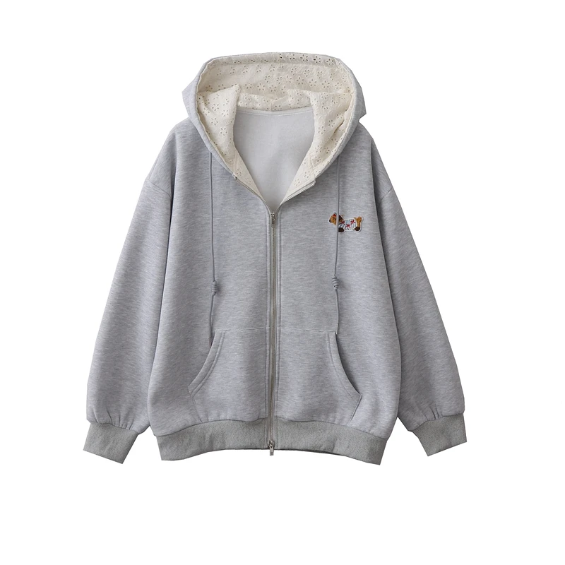 Women's Hooded Long-sleeved Embroidery Sweatshirts Jackets Autumn and Winter Velvet Thickened Loose Casual Zipper Cardigan Coats
Women's Hooded Long-sleeved Embroidery Sweatshirts Jackets Autumn and Winter Velvet Thickened Loose Casual Zipper Cardigan Coats