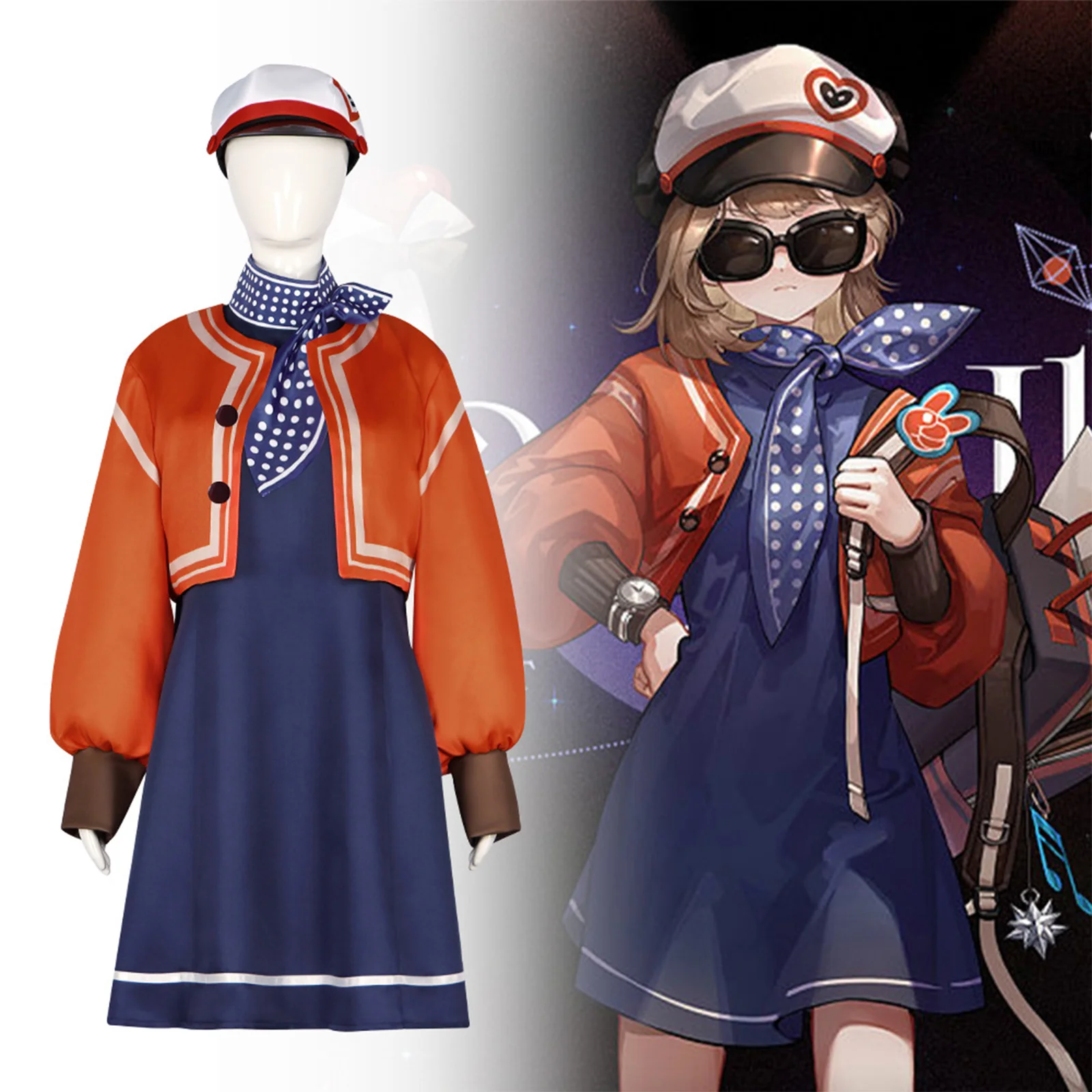 Anime Game Reverse 1999 Regulus Women Cosplay Costume Daily Clothes Academic Uniform Polka Dot Scarf Orange Coat Blue Dress
Anime Game Reverse 1999 Regulus Women Cosplay Costume Daily Clothes Academic Uniform Polka Dot Scarf Orange Coat Blue Dress