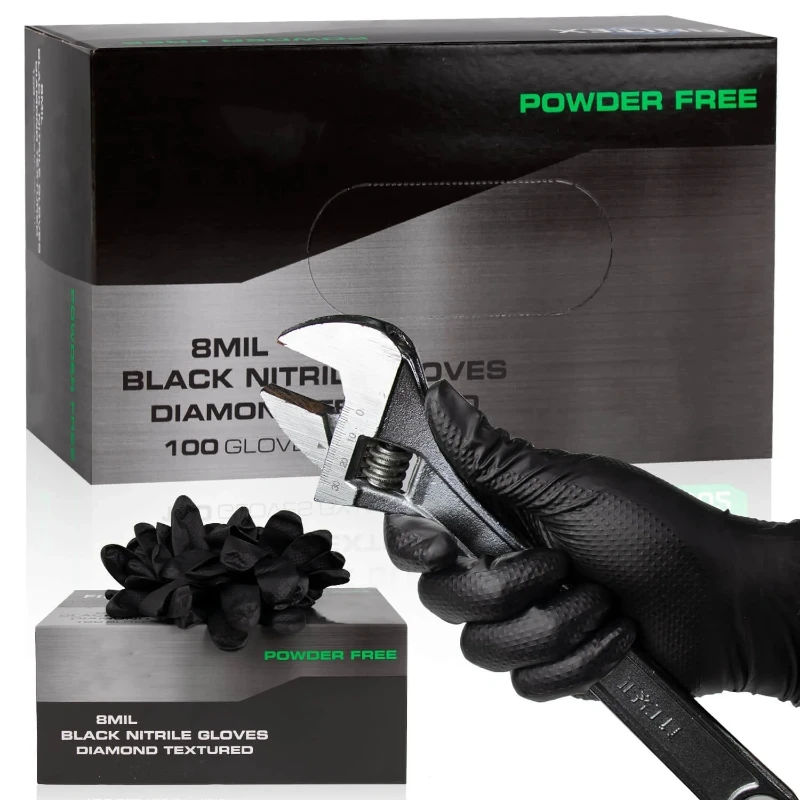 Heavy Duty Black Nitrile Gloves Disposable 3D Raised Diamond Texture Grip Mechanic Gloves 8Mil Thick Industrial Auto Work Gloves
Heavy Duty Black Nitrile Gloves Disposable 3D Raised Diamond Texture Grip Mechanic Gloves 8Mil Thick Industrial Auto Work Gloves