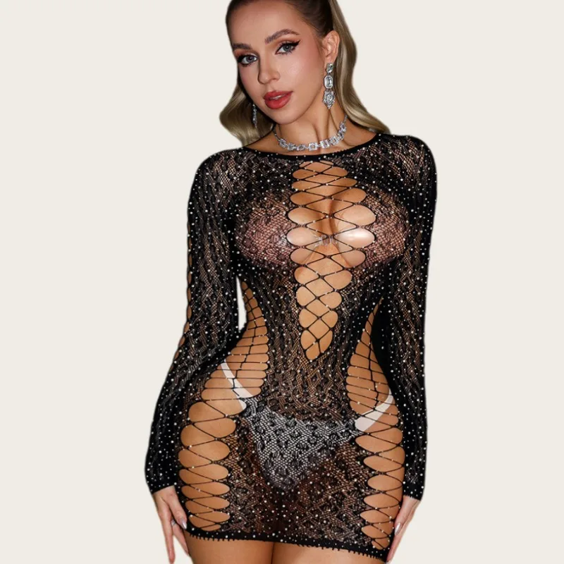 Sexy Rhinestone Mesh Bodycon Mini Dress Women's Lingerie Set Long Sleeve See Through Sheer Bodysuit Party Club Rave Night Outfit
Sexy Rhinestone Mesh Bodycon Mini Dress Women's Lingerie Set Long Sleeve See Through Sheer Bodysuit Party Club Rave Night Outfit