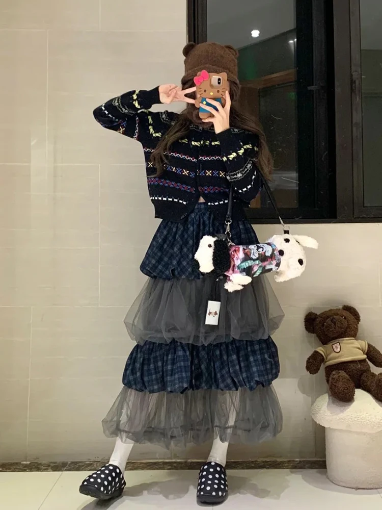 Blue Plaid Mesh Splice Half Skirt Women's Elastic Waist Midi Fluffy Cake Skirt Korean Style Commute Youth Travel Outdoor
Blue Plaid Mesh Splice Half Skirt Women's Elastic Waist Midi Fluffy Cake Skirt Korean Style Commute Youth Travel Outdoor