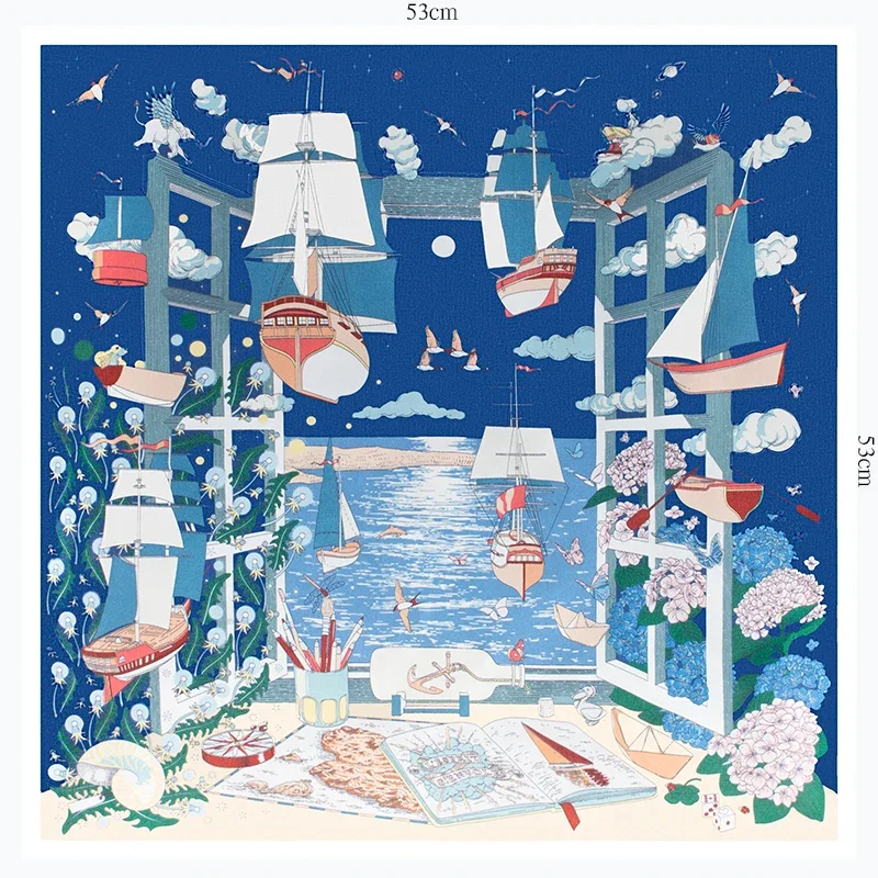 100% Mulberry Silk Scarf 53x53cm Blue Nautical Sailboat Print Square Neck Scarf Bandana for Women Elegant Neckerchief
100% Mulberry Silk Scarf 53x53cm Blue Nautical Sailboat Print Square Neck Scarf Bandana for Women Elegant Neckerchief