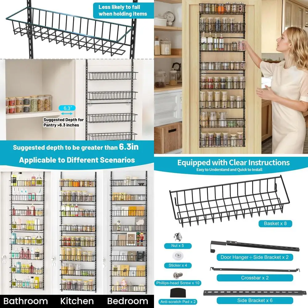8-Tier Door Pantry Organizer, Metal Storage Rack for Home, Office, Laundry, Bathroom & Kitchen Essentials
8-Tier Door Pantry Organizer, Metal Storage Rack for Home, Office, Laundry, Bathroom & Kitchen Essentials