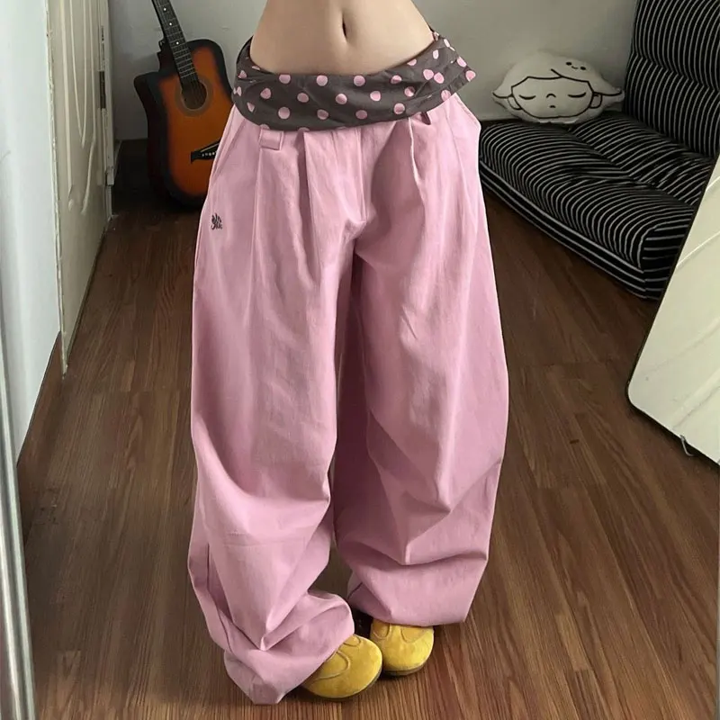 Dopamine Pink Polka Dot Spliced Trousers Female Clothing Wide Leg Summer High Waist Fashionable Zipper Folds Loose Casual Pants
Dopamine Pink Polka Dot Spliced Trousers Female Clothing Wide Leg Summer High Waist Fashionable Zipper Folds Loose Casual Pants