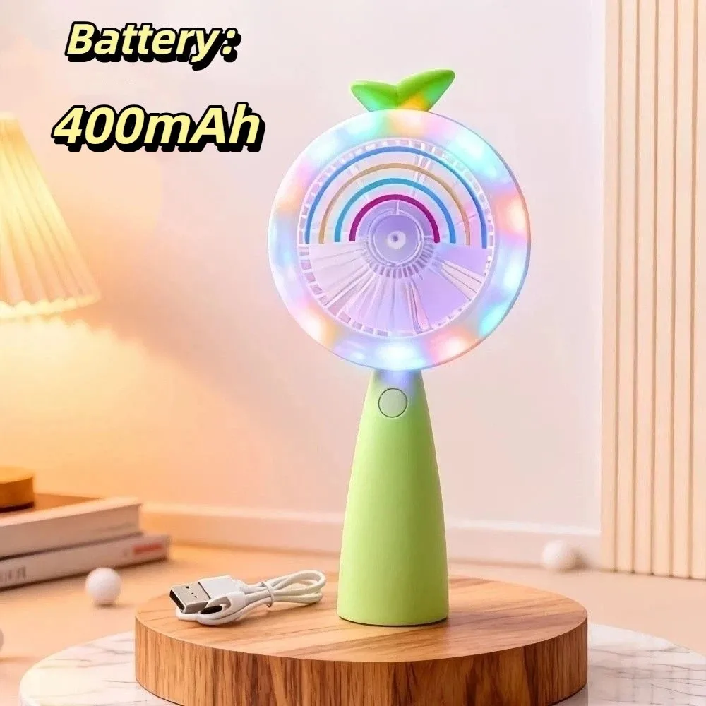 Cute Rainbow Light Portable Handheld Mini Fan Rechargeable Battery Compact Design Desktop Cooling Fan Safe Durable Material