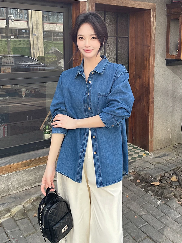 Свободная женская джинсовая рубашка с длинным рукавом в гонконгском стиле, весенне-осенняя, повседневная, хлопковая, верхняя одежда с воротником и пуговицами
Свободная женская джинсовая рубашка с длинным рукавом в гонконгском стиле, весенне-осенняя, повседневная, хлопковая, верхняя одежда с воротником и пуговицами