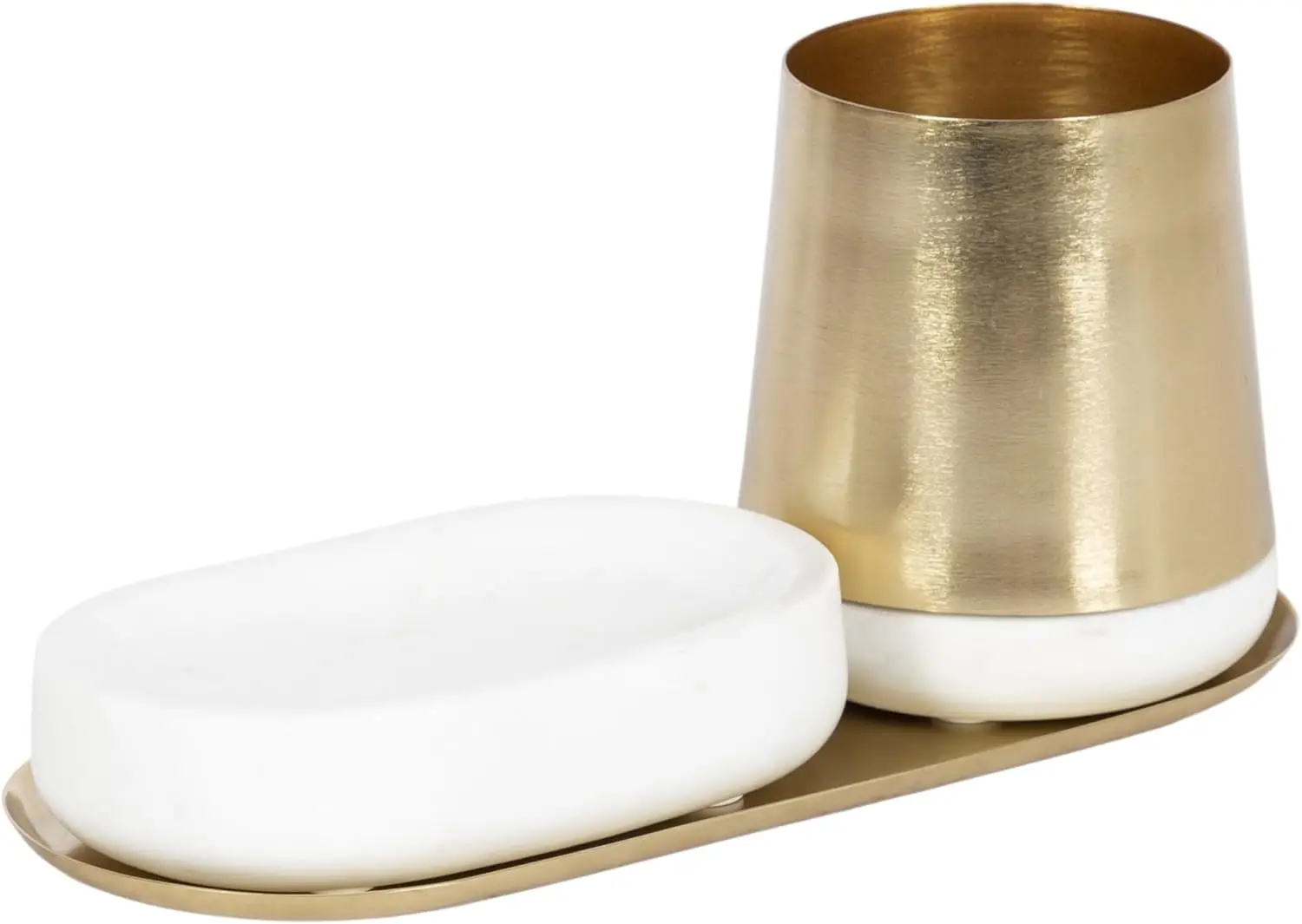 Koni Modern Glam Three-Piece Tabletop Organization Set, 12 x 6 x 5, White Marble and Gold, Marble and Metal Organizational Set
Koni Modern Glam Three-Piece Tabletop Organization Set, 12 x 6 x 5, White Marble and Gold, Marble and Metal Organizational Set
