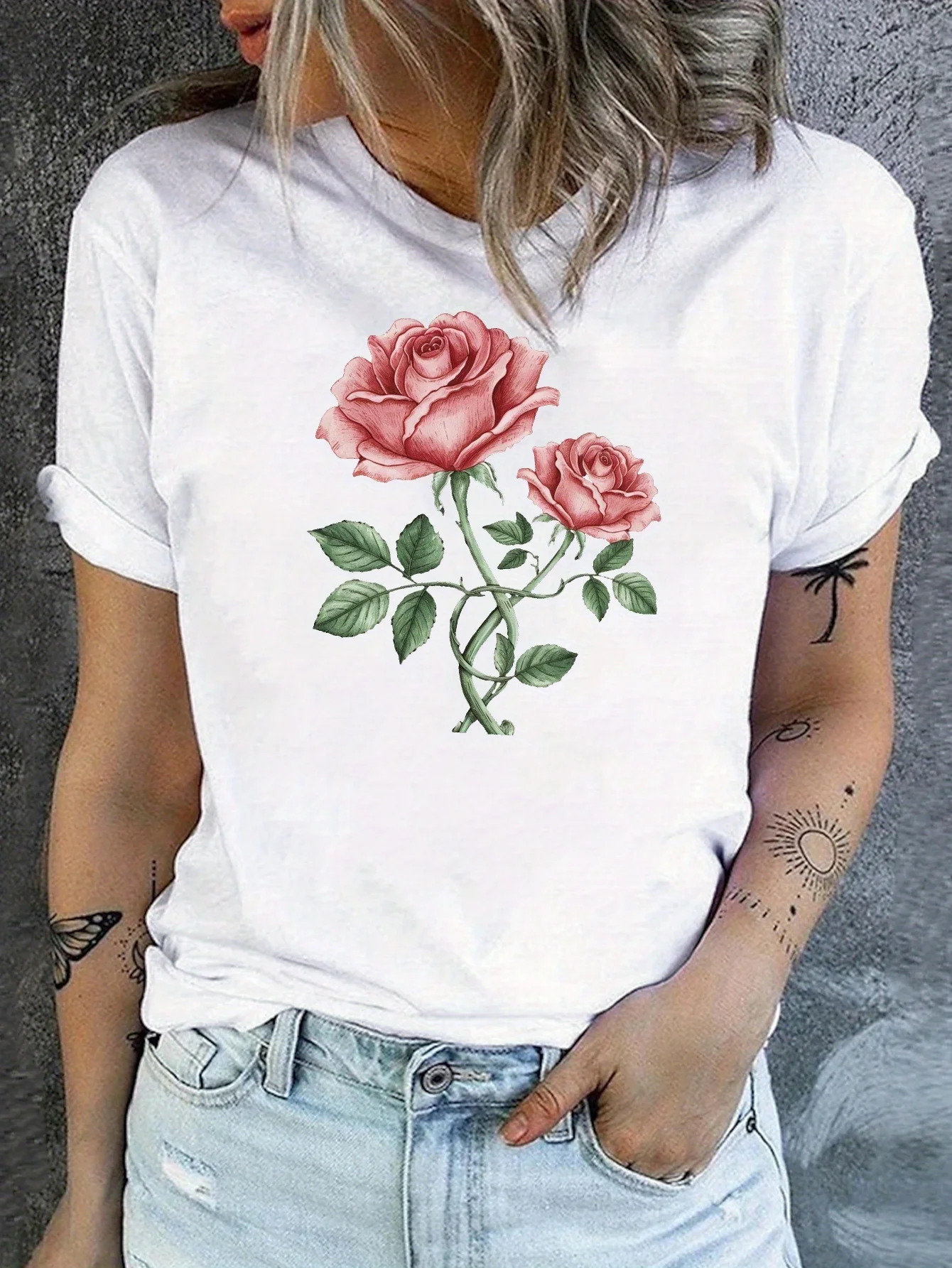 Roses Print Crew Neck T-shirt Casual Short Sleeve Top for Spring & Summe Women's Clothing
Roses Print Crew Neck T-shirt Casual Short Sleeve Top for Spring & Summe Women's Clothing