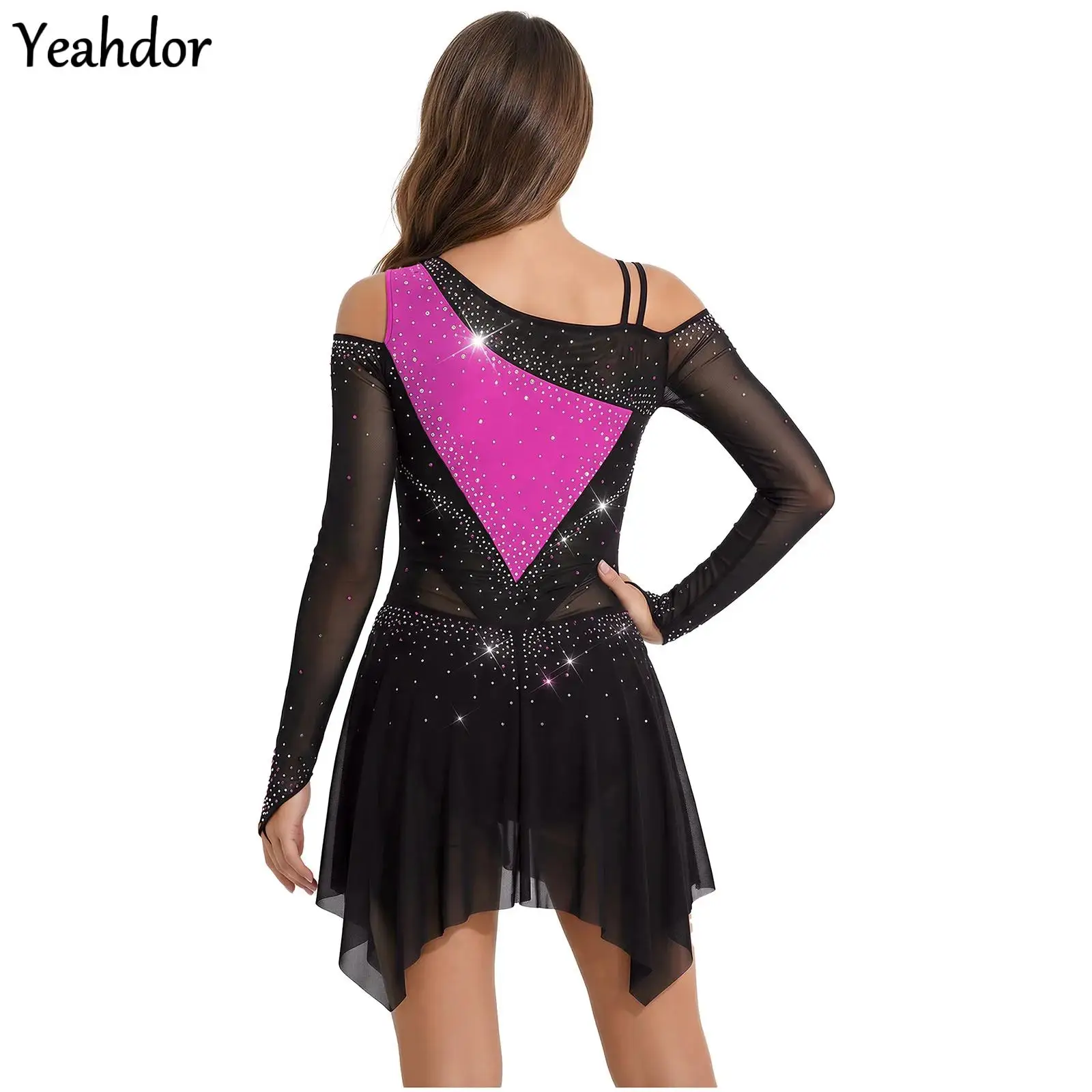 Womens Figure Skating Dress Rhinestone Ballet Jersey Leotards Asymmetrical Shoulder Long Sleeve Tiered Mesh Dance Bodysuit Dress
Womens Figure Skating Dress Rhinestone Ballet Jersey Leotards Asymmetrical Shoulder Long Sleeve Tiered Mesh Dance Bodysuit Dress