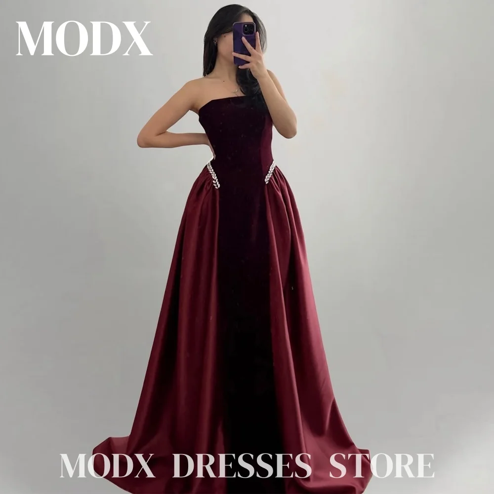 MODX Elegant Burgundy Evening Dresses Strapless Beaded Floor-Length Saudi Arabia Women Formal Prom Party Gowns Customized 2025
MODX Elegant Burgundy Evening Dresses Strapless Beaded Floor-Length Saudi Arabia Women Formal Prom Party Gowns Customized 2025