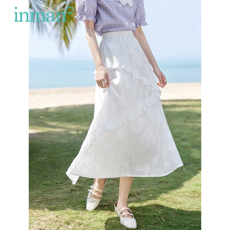 INMAN Women Skirt 2023 Summer Elastic High Waist A-shaped Loose Irregular Lace Romantic Jacquard Blue White Mid-length Skirt
INMAN Women Skirt 2023 Summer Elastic High Waist A-shaped Loose Irregular Lace Romantic Jacquard Blue White Mid-length Skirt