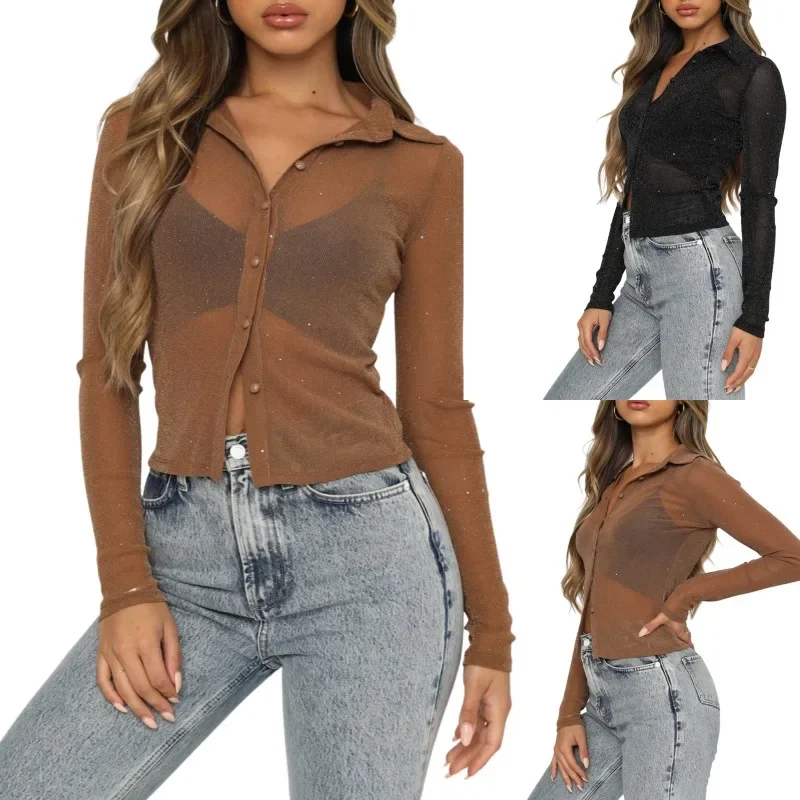 2024 Women's Summer Slim Fit Solid Color Mesh Perspective Comfortable Long Sleeved Cardigan Sexy Casual Shirt Womens Tops MYQH12
2024 Women's Summer Slim Fit Solid Color Mesh Perspective Comfortable Long Sleeved Cardigan Sexy Casual Shirt Womens Tops MYQH12