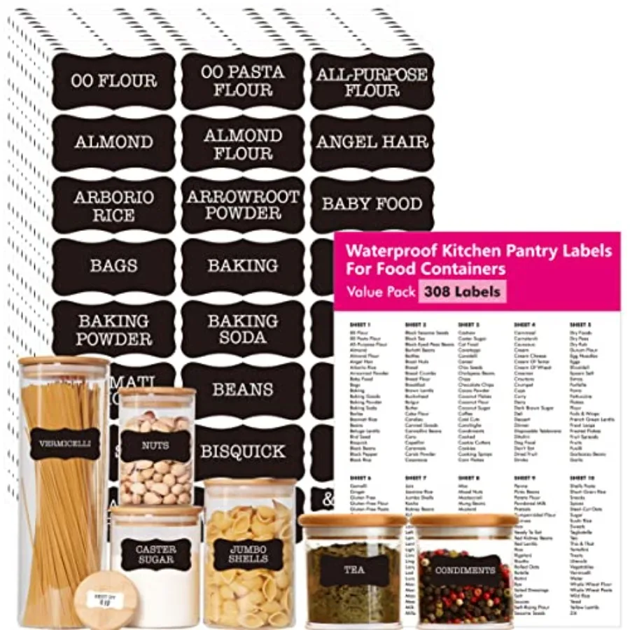 308 Pantry Food Labels, 280 Preprinted Flour Pasta Lentil Grain Condiment Oil Stickers, 28 Blank Ones, Waterproof OilandTear Re
308 Pantry Food Labels, 280 Preprinted Flour Pasta Lentil Grain Condiment Oil Stickers, 28 Blank Ones, Waterproof OilandTear Re