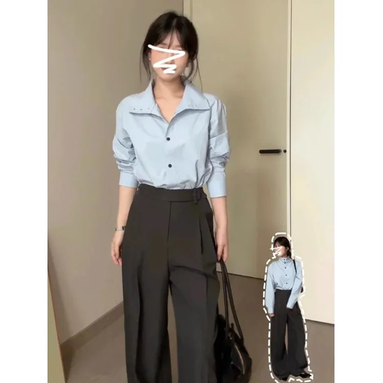 Ele Blue Stand Collar Long Sve Women's irt Unique Design Casual Loose Fit Polyester Fabric Thin Sle for Young Women
Ele Blue Stand Collar Long Sve Women's irt Unique Design Casual Loose Fit Polyester Fabric Thin Sle for Young Women