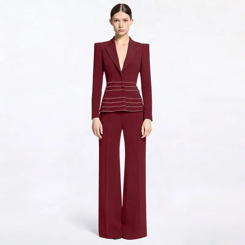 2026 New Celebrity Lady Elegant Copper Chain Embellished Slim Fit Suit Pants Two Piece Set Fashionable Elegant Formal Wear
2026 New Celebrity Lady Elegant Copper Chain Embellished Slim Fit Suit Pants Two Piece Set Fashionable Elegant Formal Wear