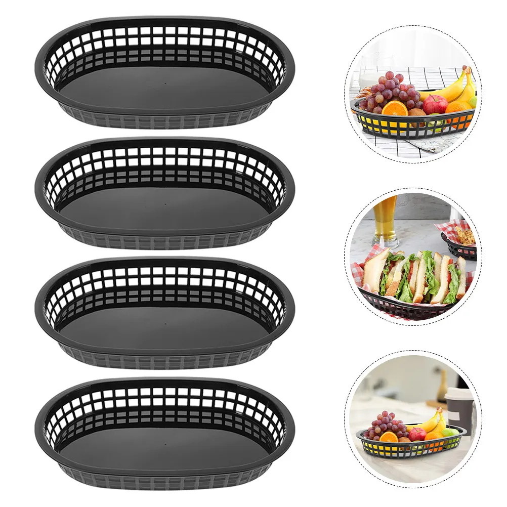 4Pcs Plastic Food Serving Basket Multipurpose Fast Food Tray for Hot Dog Chicken Fries Black Hot Dog Baskets Meal Basket
4Pcs Plastic Food Serving Basket Multipurpose Fast Food Tray for Hot Dog Chicken Fries Black Hot Dog Baskets Meal Basket