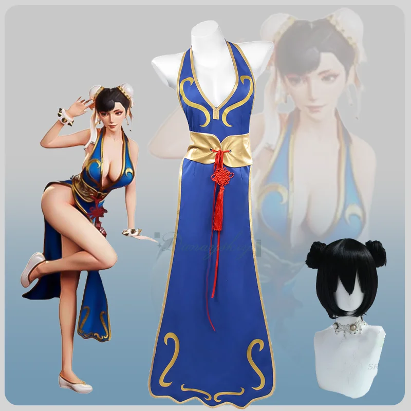 Chun-Li Cosplay Costume Full Set - Game Fighter Blue High-Slit Cheongsam, Sexy Battle Dress & Wig, Perfect for Halloween
Chun-Li Cosplay Costume Full Set - Game Fighter Blue High-Slit Cheongsam, Sexy Battle Dress & Wig, Perfect for Halloween