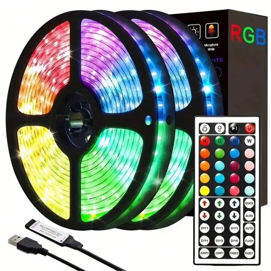 RGB LED Strip Lights With Remote Control, USB Powered, Adjustable Brightness & Color Modes, Multiple Lighting Effects For TV, Room, Stairs, Holidays
RGB LED Strip Lights With Remote Control, USB Powered, Adjustable Brightness & Color Modes, Multiple Lighting Effects For TV, Room, Stairs, Holidays
