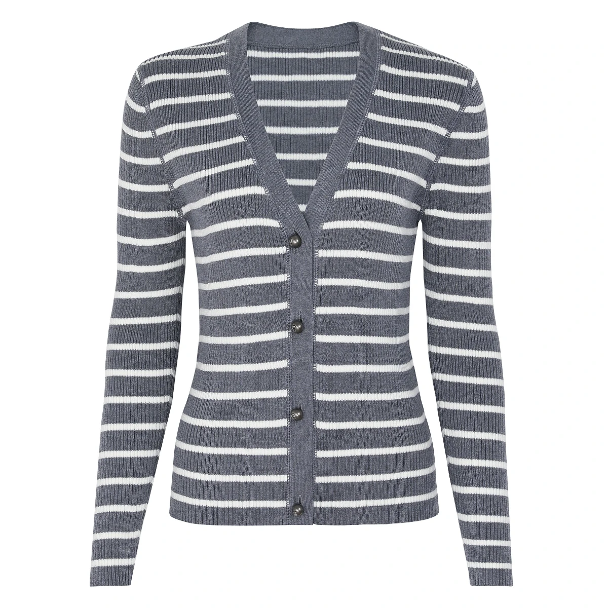 Высококачественный осенний новый полосатый модный эластичный вязаный женский кардиган с жемчужными пуговицами и v-образным вырезом с длинными рукавами 
Высококачественный осенний новый полосатый модный эластичный вязаный женский кардиган с жемчужными пуговицами и v-образным вырезом с длинными рукавами