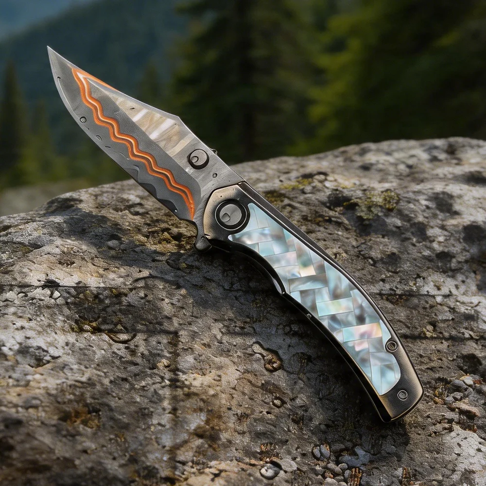 Handcrafted Damascus Steel Knife, Copper Inlay & Shell Handle, High Carbon Blade, Outdoor EDC & Premium Gift Choice
Handcrafted Damascus Steel Knife, Copper Inlay & Shell Handle, High Carbon Blade, Outdoor EDC & Premium Gift Choice