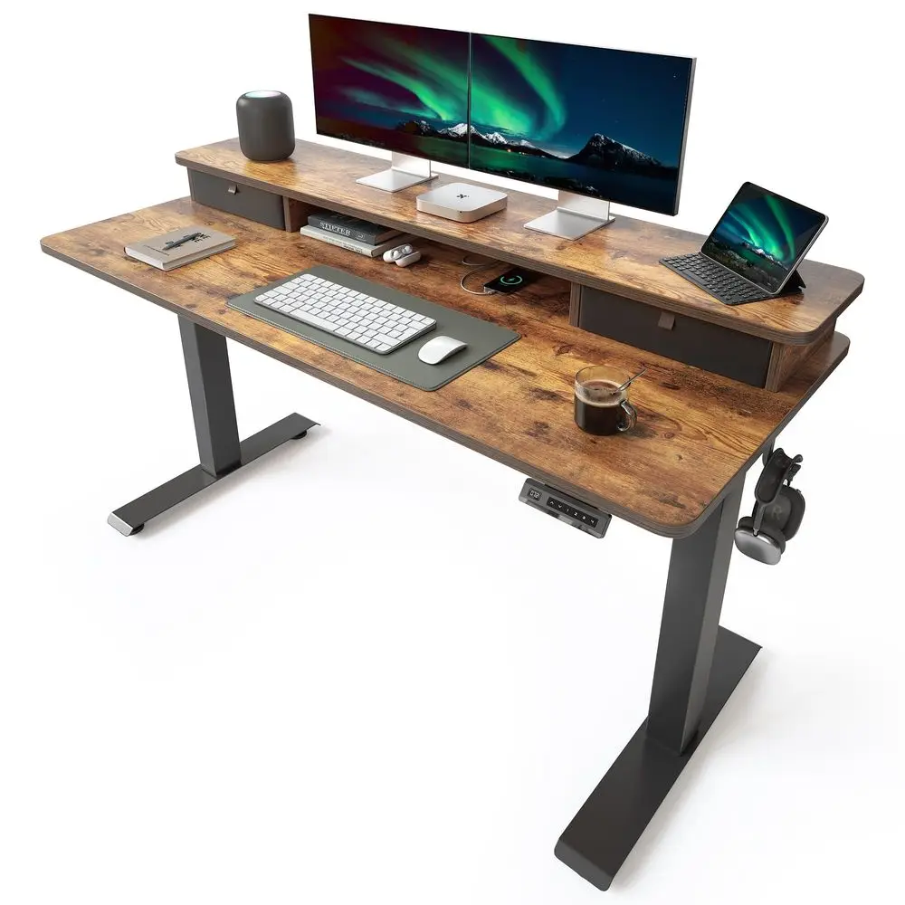 55 x 24 Electric Standing Desk with Double Storage Drawers, Height Adjustable Home Office Computer Workstation, 4 Adjustable Fe
55 x 24 Electric Standing Desk with Double Storage Drawers, Height Adjustable Home Office Computer Workstation, 4 Adjustable Fe