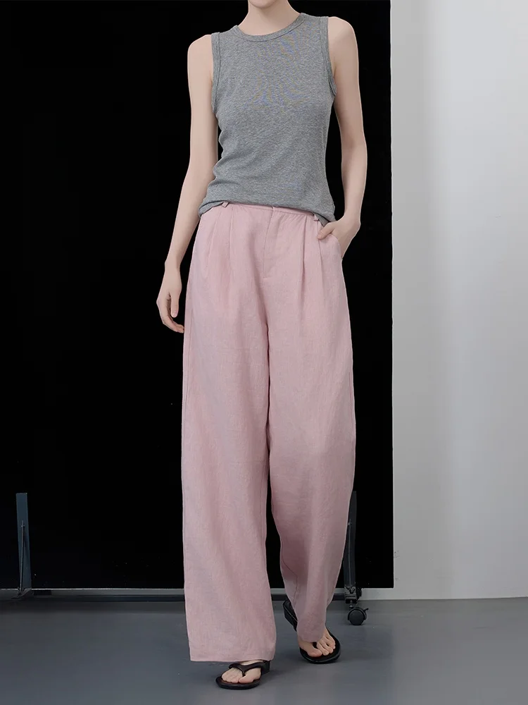 TheSmoke Pink 100% Linen Wide Leg Casual Pants Women Summer Breathable White Straight Tube Loose Fit High Waist Button Closure
TheSmoke Pink 100% Linen Wide Leg Casual Pants Women Summer Breathable White Straight Tube Loose Fit High Waist Button Closure