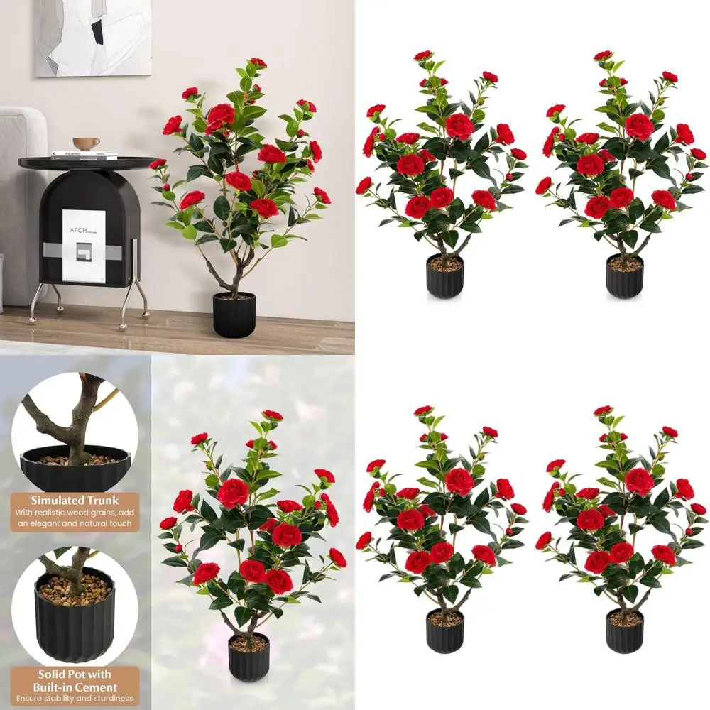 Pair of 38 Potted Artificial Camellia Trees with Cement Pots, 24 Blooms, Decorative for Indoor Spaces
Pair of 38 Potted Artificial Camellia Trees with Cement Pots, 24 Blooms, Decorative for Indoor Spaces