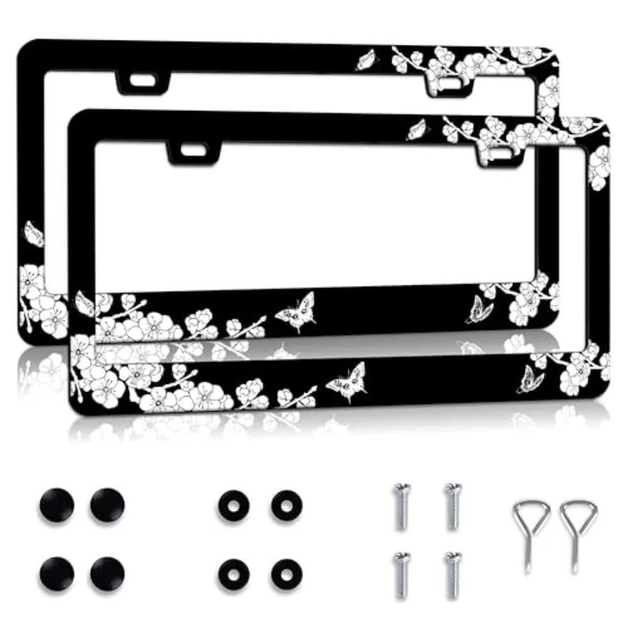 Black White Cherry Blossom License Plate Frames 2 Pack Hibiscus Flower License Plate Holder for Women Men Car Decor Accessories
Black White Cherry Blossom License Plate Frames 2 Pack Hibiscus Flower License Plate Holder for Women Men Car Decor Accessories