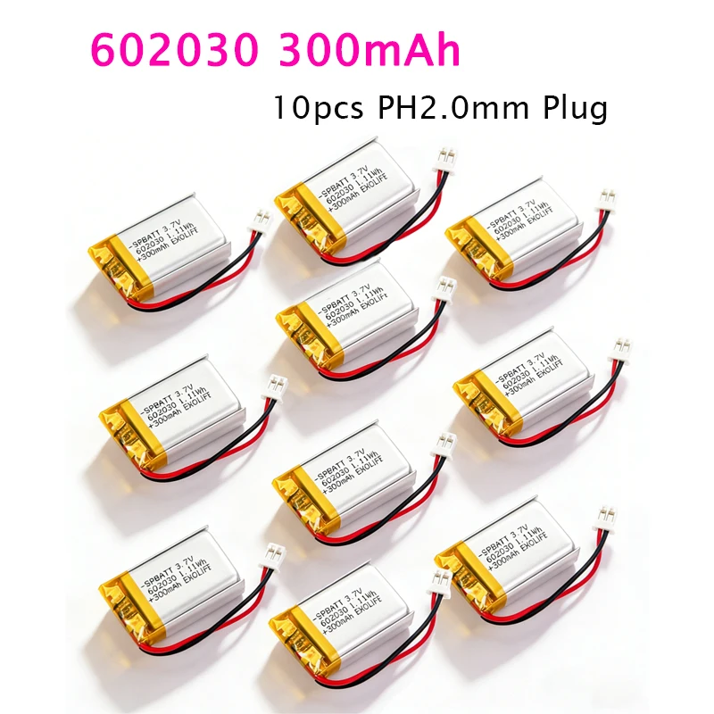 10PCS 602030 3.7V 300mAh Lithium Battery Li-ion Polymer Rechargeable Batteries for Bluetooth Headset Speaker Monitor Self-Timer
10PCS 602030 3.7V 300mAh Lithium Battery Li-ion Polymer Rechargeable Batteries for Bluetooth Headset Speaker Monitor Self-Timer