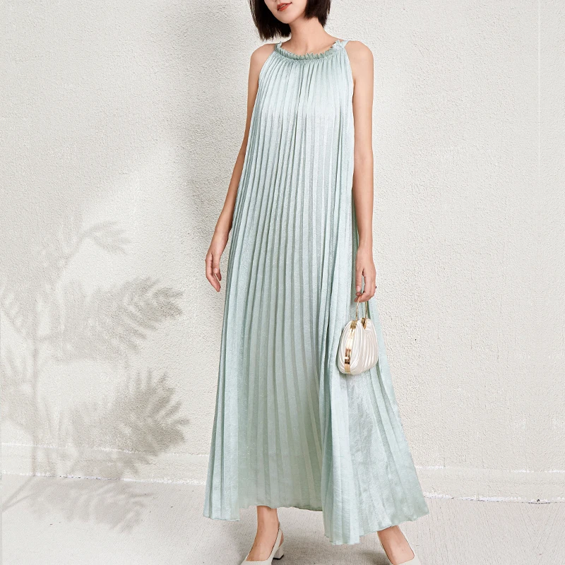 In Stock Hot Sale Women's Neck Hanging Sleeveless Dress Metallic Polyester Flowing Pleated Beach Lady Tank Top Dresses
In Stock Hot Sale Women's Neck Hanging Sleeveless Dress Metallic Polyester Flowing Pleated Beach Lady Tank Top Dresses