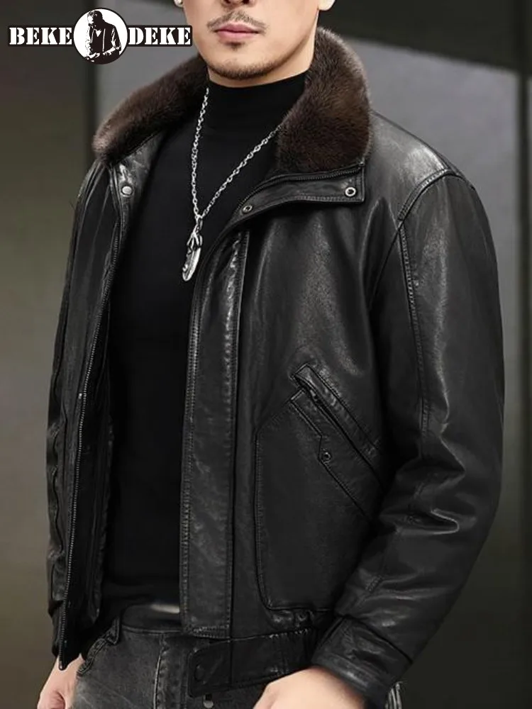 Concise Style Turn Down Collar Pocket Genuine Leather Down Jacket Slim Zipper Long Sleeves Solid Color Male Cowhide Outerwear
Concise Style Turn Down Collar Pocket Genuine Leather Down Jacket Slim Zipper Long Sleeves Solid Color Male Cowhide Outerwear