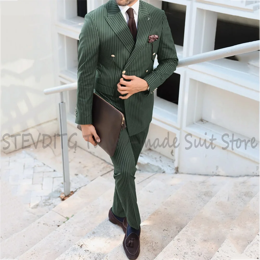 Classic Pinstriped Men's Suit Set Double Breasted Jacket Pants Two Piece Outfit Formal Business Wedding Groom Prom Party Wear
Classic Pinstriped Men's Suit Set Double Breasted Jacket Pants Two Piece Outfit Formal Business Wedding Groom Prom Party Wear