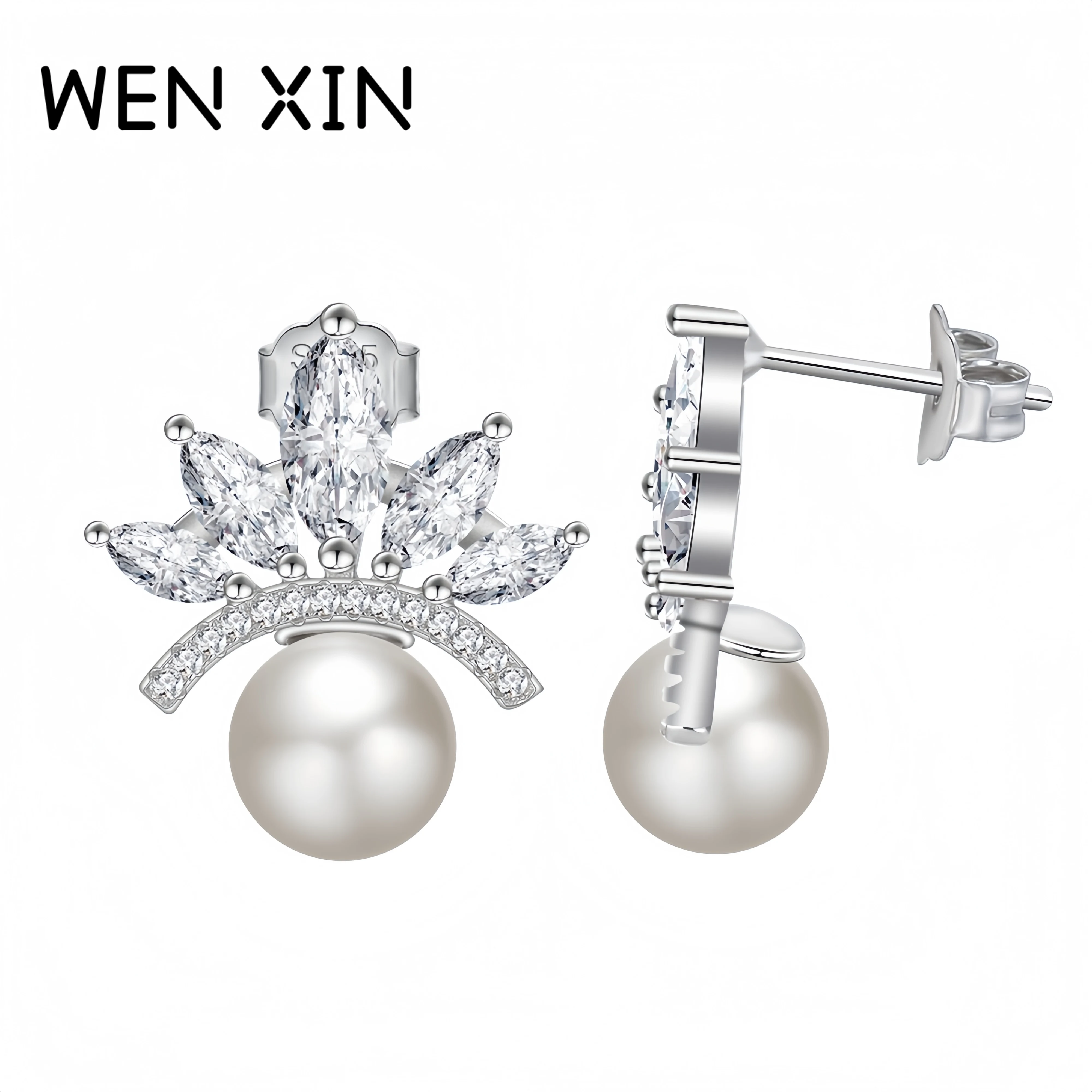 WENXIN Brand Luxury Lab Grown High Carbon Diamond Synthetic Pearl Crown Earrings 925 Sterling Silver Drop Earrings Fine Jewelry
WENXIN Brand Luxury Lab Grown High Carbon Diamond Synthetic Pearl Crown Earrings 925 Sterling Silver Drop Earrings Fine Jewelry