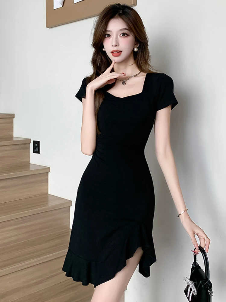 Women's Black Ruffle Mini Dress Summer Elegant Black Short Sleeve Slim Fit Vestidos Cocktail Party Gown Dating Daily Wear Casual
Women's Black Ruffle Mini Dress Summer Elegant Black Short Sleeve Slim Fit Vestidos Cocktail Party Gown Dating Daily Wear Casual