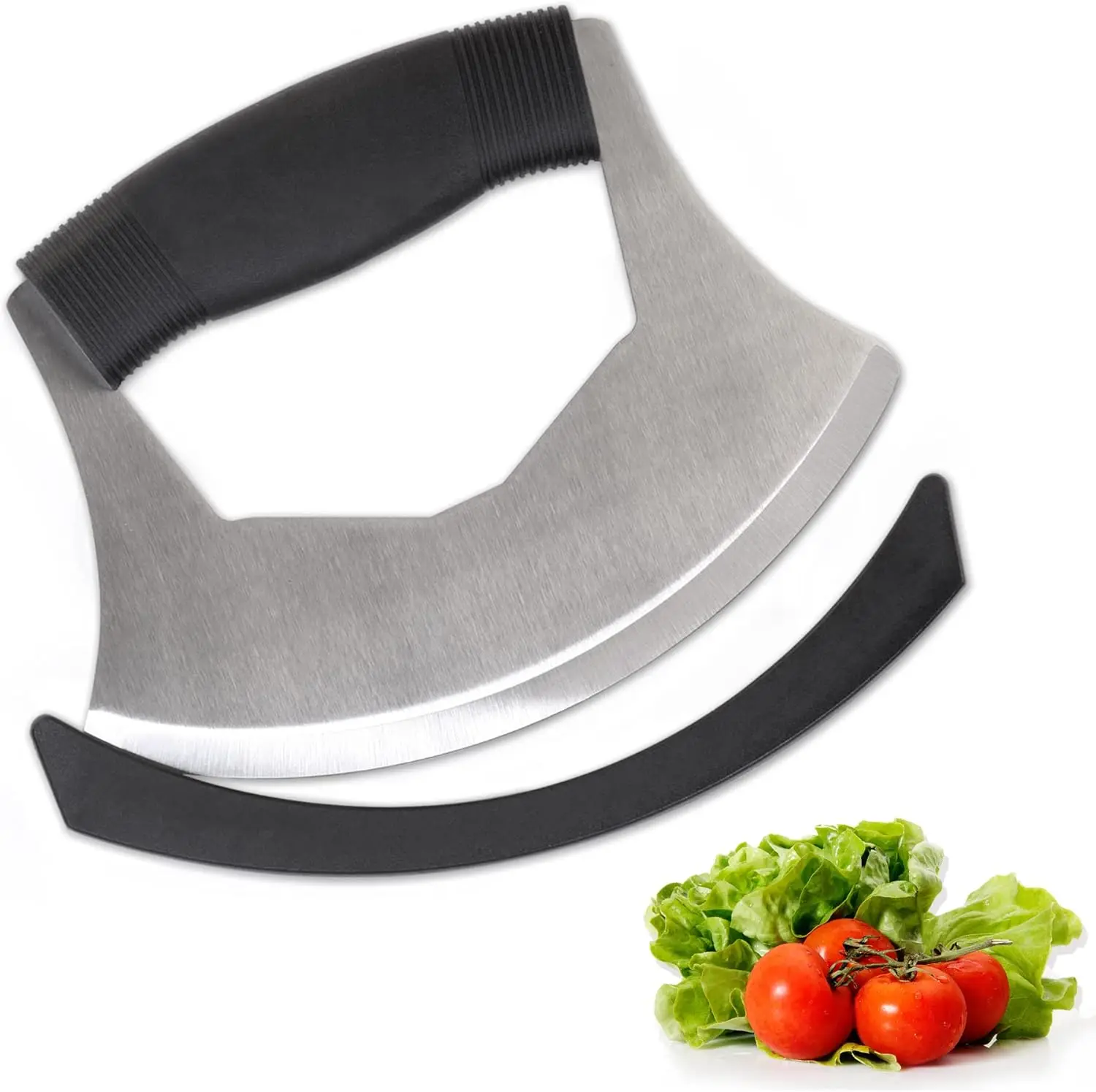 Stainless Steel Mezzaluna Knife with Safety Cover, Non-Slip Handle for Chopping Vegetables, Onions, Pizza
Stainless Steel Mezzaluna Knife with Safety Cover, Non-Slip Handle for Chopping Vegetables, Onions, Pizza