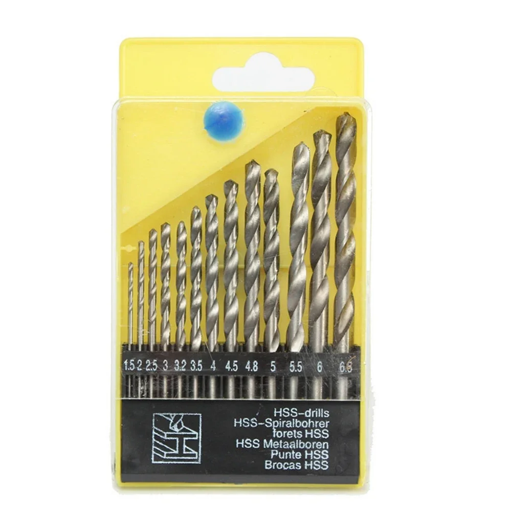Set Drill Bit 13pcs 1.5-6.5mm Silver Wear-resistant HSS Hole Cutter Drilling For Metal Wood New Quality Practical
Set Drill Bit 13pcs 1.5-6.5mm Silver Wear-resistant HSS Hole Cutter Drilling For Metal Wood New Quality Practical